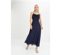 Trägerkleid BONPRIX "Trägerkleid mit Paillettenstickerei", Damen, Gr. 34, N-Gr, dunkelblau (länge: regulär), Obermaterial: 100% Polyester. Futter: 100% Polyester, festlich, ausgestellt, Kleider Träger