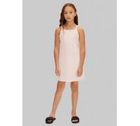 Trägerkleid CALVIN KLEIN JEANS "STRAP PUNTO DRESS", Mädchen, Gr. 16 (176), N-Gr, pearl, Web, Obermaterial: 66% Viskose, 30% Polyamid, 4% Elasthan, unifarben, regular fit kurz, tiefer Rundhals, Kleider