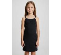 Trägerkleid CALVIN KLEIN JEANS "STRAP PUNTO DRESS", Mädchen, Gr. 4 (104), N-Gr, ck schwarz, Web, Obermaterial: 66% Viskose, 30% Polyamid, 4% Elasthan, unifarben, regular fit kurz, tiefer Rundhals, Kle