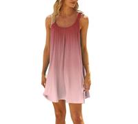 Trägerkleid Damen Rundhals Casual Leinenkleid Strandkleider Für Frauen Ab 50 Lang Leicht Und Luftig Leinenkleider Cocktailkleider Einfarbige Sommerkleid Knielang Damen T Shirt Kleid（3-Red，S）