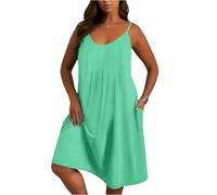 Trägerkleid Damen Sommer Große Größen Midi Kleid Damen Sommer Lang Elegant Spaghettiträger Sommerkleid Plissee Mollig Kleider A Linie Sommerkleider Leicht und Luftig Midikleid Träger Strandkleid