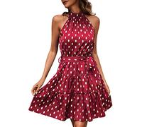 Trägerkleid Damen Sommer Neckholder Schulterfrei Elegant Kleider Ärmelloses Sommerkleid Beach Cami Kleider Strandkleid Freizeitkleid Kurz/Lang Kleid Bohmischen Kleider Cocktailkleid Mit Gürtel