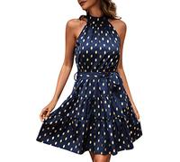 Trägerkleid Damen Sommer Neckholder Schulterfrei Elegant Kleider Ärmelloses Sommerkleid Beach Cami Kleider Strandkleid Freizeitkleid Kurz/Lang Kleid Bohmischen Kleider Cocktailkleid Mit Gürtel