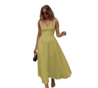 Trägerkleid Damen Sommerkleid Damen Leicht Lang Ärmellos Eckiger Ausschnitt A Linie Hohe Taille Elegant Swing Kleid Für Hochzeitsgäste M Green