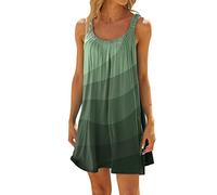 Trägerkleid Damen, Strandkleider Damen Sommer Kurz Sommerkleid Bikini Cover Up Strandkleid Strand Kleider Casual Ärmellos Tshirt Kleid Minikleid, Grün, L