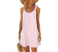 Trägerkleid Damen, Strandkleider Damen Sommer Kurz Sommerkleid Bikini Cover Up Strandkleid Strand Kleider Casual Ärmellos Tshirt Kleid Minikleid, Rosa, L