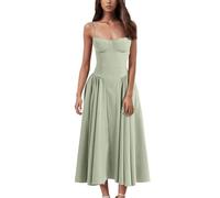 Trägerkleid Korsett Kleid Hochzeitsgast Damen Bandeau Spaghettiträger-Kleid A Linie Luftige Sommerkleider Weisses Brautkleid Standesamt Sommerkleidung Weißes Sommerkleid Lang Multiway