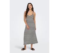 Trägerkleid ONLY "ONLEVARA S/L STRIPE DRESS JRS NOOS", Damen, Gr. S, N-Gr, schwarz stripes:cloud dancer, Jersey, Obermaterial: 87% Polyester, 12% Baumwolle, 1% Elasthan, gestreift, regular fit wadenla