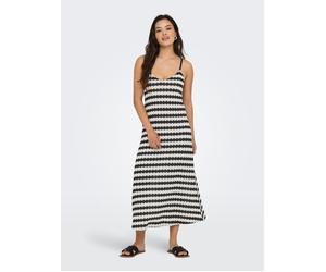 Trägerkleid ONLY "ONLEVARA S/L STRIPE DRESS JRS NOOS", Damen, Gr. XL, N-Gr, schwarz stripes:cloud dancer, Jersey, Obermaterial: 87% Polyester, 12% Baumwolle, 1% Elasthan, gestreift, regular fit wadenl