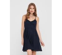 Trägerkleid ONLY "ONLHELENA - Trägerkleid aus Baumwolle für den Sommer", Damen, Gr. 38, N-Gr, blau (night sky), Web, Obermaterial: 100% Baumwolle, unifarben, regular fit kurz, V-Ausschnitt, Kleider Tr