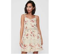 Trägerkleid ONLY "ONLKARMEN ANNE LIFE S/L DRESS WVN NOOS", Damen, Gr. 36, N-Gr, bunt (creme brulee aop:rose flower), Jersey, Obermaterial: 100% Viskose, bedruckt, geblümt, regular fit, V-Ausschnitt, K