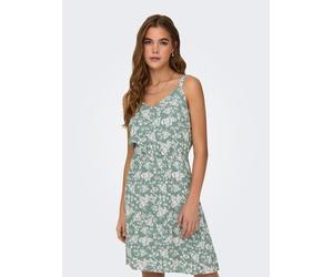 Trägerkleid ONLY "ONLKARMEN LIFE S/L SHORT DRESS WVN NOOS", Damen, Gr. 38, N-Gr, hedge grün aop:cd vibe flower, Web, Obermaterial: 100% Viskose, bedruckt, kurz, V-Ausschnitt, Kleider Trägerkleid, Visk
