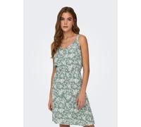 Trägerkleid ONLY "ONLKARMEN LIFE S/L SHORT DRESS WVN NOOS", Damen, Gr. 42, N-Gr, hedge grün aop:cd vibe flower, Web, Obermaterial: 100% Viskose, bedruckt, kurz, V-Ausschnitt, Kleider Trägerkleid, Visk