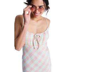 Trägerkleid ROXY "Limitless Mini", Damen, Gr. S, coconut milk plaid swell, Obermaterial: 70% Baumwolle, 30% Viskose., Kleider Trägerkleid (49204667-S) coconut milk plaid swell