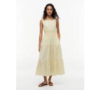 Trägerkleid TOMMY HILFIGER "SMOCK TIE NS MIDI DRESS", Damen, Gr. S (36/38), N-Gr, liquorice stp citronella, Web, Obermaterial: 60% Baumwolle, 40% Modal, gestreift, regular fit wadenlang, Rundhals, Kle