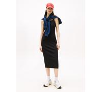 Trägerkleid TOMMY JEANS "TJW STRAPPY BADGE RIB MIDI DRESS", Damen, Gr. S (36), N-Gr, schwarz, Jersey, Obermaterial: 95% Baumwolle, 5% Elasthan, unifarben, kurz, Rundhals, Kleider Trägerkleid (65725349