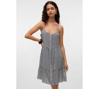 Trägerkleid VERO MODA "VMBUMPY SHORT SINGLET DRESS WVN GA NOOS", Damen, Gr. XS, N-Gr, weiß (india ink stripes:snow weiß), Web, Obermaterial: 100% Viskose, gestreift, relaxed fit ca. Mitte Oberschenkel