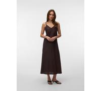 Trägerkleid VERO MODA "VMSELMA 7/8 SINGLET DRESS NOOS", Damen, Gr. S, N-Gr, chocolate torte, Web, Obermaterial: 85% Baumwolle, 15% Leinen, unifarben, lang, V-Ausschnitt, Kleider Trägerkleid, Baumwollm