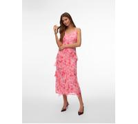 Trägerkleid VERO MODA "VMSMILLA S/L V-NECK LONG FRILL DRESS WVN", Damen, Gr. XL, N-Gr, rose shadow aop:sally, Web, Obermaterial: 100% Polyester, bedruckt, lang, V-Ausschnitt, Kleider Trägerkleid, Kuns
