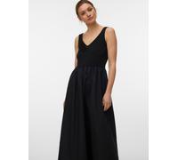 Trägerkleid VERO MODA "VMVALLY SL LONG DRESS JRS NOOS", Damen, Gr. S, N-Gr, schwarz, Jersey, Obermaterial: 95% Polyester, 5% Elasthan, unifarben, loose fit lang, V-Ausschnitt, Kleider Trägerkleid, Mat