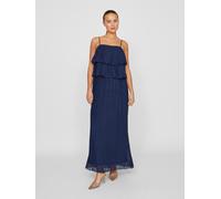 Trägerkleid VILA "VICHIFFON SINGLET PLEATS DRESS - NOOS", Damen, Gr. 34, N-Gr, blau (navy blazer), Chiffon, Obermaterial: 100% Polyester, unifarben, eckiger Ausschnitt, Kleider Trägerkleid, Sommerklei