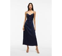Trägerkleid VILA "VIRAVENNA STRAP ANKLE DRESS - NOOS", Damen, Gr. 36, N-Gr, blau (navy blazer), Web, Obermaterial: 100% Polyester, unifarben, slim fit, V-Ausschnitt, Kleider Trägerkleid, Kunstfaser, r