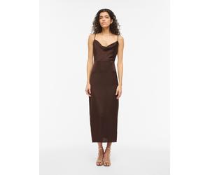 Trägerkleid VILA "VIRAVENNA STRAP ANKLE DRESS - NOOS", Damen, Gr. 38, N-Gr, braun (coffee bean), Web, Obermaterial: 100% Polyester, unifarben, slim fit, V-Ausschnitt, Kleider Trägerkleid, Kunstfaser,