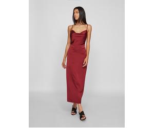 Trägerkleid VILA "VIRAVENNA STRAP ANKLE DRESS - NOOS", Damen, Gr. 38, N-Gr, rot (cabernet), Web, Obermaterial: 100% Polyester, unifarben, slim fit, V-Ausschnitt, Kleider Trägerkleid, Kunstfaser, regul