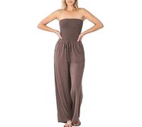 Trägerloser Overall, Bandeau-Jumpsuits für Damen, einfarbig, rückenfrei, lässig, dehnbar, Einteiler, Sommer, schulterfrei, mit Taschen, elegante Strandurlaub-Latzhose für Party, braun, S