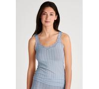 Tanktop CALIDA "Etude Toujours", Damen, Gr. L (48/50), aura blau, Single Jersey, Obermaterial: 95% Baumwolle, 5% Elasthan, figurbetont hüftbedeckend, tiefer V-Ausschnitt, Tops Tanktop, zarte Spitze, N