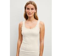 Shirttop CALIDA "Etude Toujours", Damen, Gr. S (40/42), weiß (charm cream), Single Jersey, Obermaterial: 95% Baumwolle, 5% Elasthan, figurbetont hüftbedeckend, tiefer V-Ausschnitt, Tops Shirttop, zart