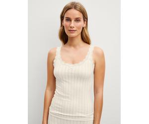 Trägertop CALIDA "Etude Toujours", Damen, Gr. XS (36/38), weiß (charm cream), Single Jersey, Obermaterial: 95% Baumwolle, 5% Elasthan, figurbetont hüftbedeckend, tiefer V-Ausschnitt, Tops Trägertop, z