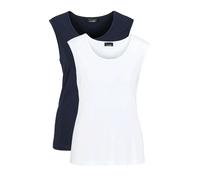 Trägertop GOLDNER "Kurzgröße Doppelpack aus weichem Viskose-Jersey", Damen, Gr. 19, blau (marine, weiß), Obermaterial: 95% Viskose CV. 5% Elasthan EL., Basic, normal, Rollkante, Tops Trägertop, Sonsti