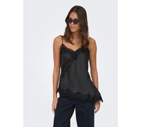 Trägertop JDY "JDYFIFI S/L ASYM LACE SINGLET WVN NOOS", Damen, Gr. S, schwarz (schwarz detail:schwarz lace), Web, Obermaterial: 100% Polyester, regular fit normal, V-Ausschnitt, Tops Trägertop, Polyes