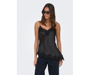 Trägertop JDY "JDYFIFI S/L ASYM LACE SINGLET WVN NOOS", Damen, Gr. S, schwarz (schwarz detail:schwarz lace), Web, Obermaterial: 100% Polyester, regular fit normal, V-Ausschnitt, Tops Trägertop, Polyes