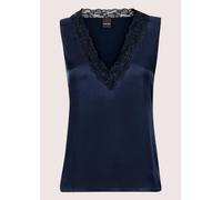 Trägertop MADELEINE "Top Lingerie-Top aus Seidensatin", Damen, Gr. 42, blau (marine), Obermaterial: 92% Seide silk. 8% Elasthan EL., Modern, normal, V-Ausschnitt, Tops Trägertop, edle Spitze am Aussch