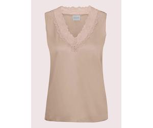 Trägertop MADELEINE "Top Lingerie-Top aus Seidensatin", Damen, Gr. 44, beige, Obermaterial: 92% Seide silk. 8% Elasthan EL., Modern, normal, V-Ausschnitt, Tops Trägertop, edle Spitze am Ausschnitt (60