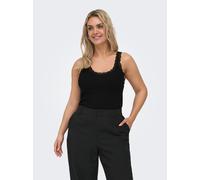 Trägertop ONLY CARMAKOMA "CARSARA SHARAI LACE TANK TOP JRS NOOS", Damen, Gr. M, schwarz, Jersey, Obermaterial: 94% Baumwolle, 6% Elasthan, unifarben, normal, Rundhals, Tops Trägertop, mit Spitze am Au