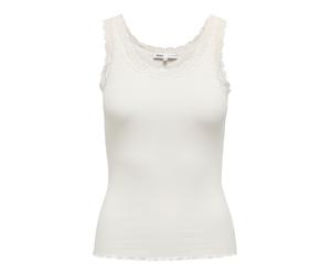 Trägertop ONLY CARMAKOMA "CARSARA SHARAI LACE TANK TOP JRS NOOS", Damen, Gr. S, cloud dancer, Jersey, Obermaterial: 94% Baumwolle, 6% Elasthan, unifarben, normal, Rundhals, Tops Trägertop, mit Spitze