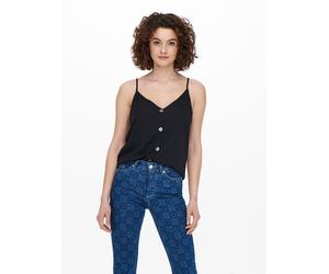 Trägertop ONLY "ONLNELLY LIFE BUTTON SINGLET SOLID NOOS", Damen, Gr. 42, schwarz, Web, Obermaterial: 100% Viskose, unifarben, regular fit normal, V-Ausschnitt, Tops Trägertop (84150150-42) schwarz