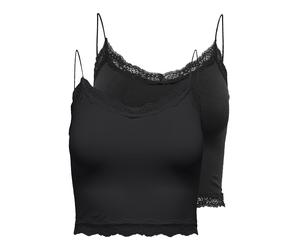 Trägertop ONLY "ONLVICKY LACE SEAML 2-PACK CROPPED TOP", Damen, Gr. XS, schwarz (schwarz pack:schwarz, schwarz), Jersey, Obermaterial: 92% Polyamid, 8% Elasthan, unifarben, kurz, Rundhals, Tops Träger