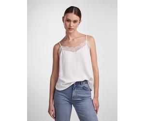 Trägertop PIECES "PCTIFFANY STRAP LACE TOP WVN NOOS BC", Damen, Gr. L, cloud dancer, Web, Obermaterial: 100% Polyester, unifarben, regular fit normal, V-Ausschnitt, Tops Trägertop, Kunstfaser, regular