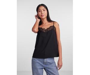 Trägertop PIECES "PCTIFFANY STRAP LACE TOP WVN NOOS BC", Damen, Gr. XL, schwarz, Web, Obermaterial: 100% Polyester, unifarben, regular fit normal, V-Ausschnitt, Tops Trägertop, Kunstfaser, regular fit