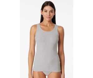 Trägertop SCHIESSER "Pure Rib", Damen, Gr. 38, grau (202, grau, meliert), Rippware, Obermaterial: 50% Baumwolle, 45% Modal, 5% Elasthan, figurbetont hüftbedeckend, Rundhals, Tops Trägertop, tiefer Run