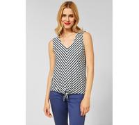 Trägertop STREET ONE, Damen, Gr. 38, blau (grand blau), Jersey, 95% Viskose, 5% Elasthan, gestreift, normal hüftlang, V-Ausschnitt, gerader Abschluss, Tops Trägertop, mit Knotendetail am Saum (3896975