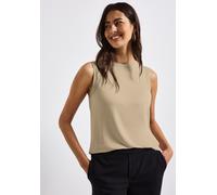 Trägertop STREET ONE, Damen, Gr. 42, coastal beige, Jersey, Obermaterial: 95% Viskose, 5% Elasthan, unifarben, casual, lässig geschnitten hüftbedeckend, Rundhals, ohne Ärmel, Tops, mit Chiffondetails
