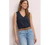 Trägertop STREET ONE, Damen, Gr. 44, shadowed navy, Stoff, 94% Viskose, 6% Elasthan, unifarben, comfort fit normal, V-Ausschnitt, Rippbündchen, Tops Trägertop, mit V-Ausschnitt (31963143-44) shadowed