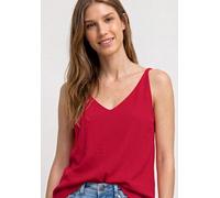 Trägertop STREET ONE, Damen, Gr. 46, salsa rot, Stoff, 95% Viskose, 5% Elasthan, unifarben, normal normal, V-Ausschnitt, abgesteppt, Tops Trägertop, mit V-Ausschnitt (99646104-46) salsa rot