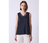 Trägertop STREET ONE STUDIO, Damen, Gr. 42, blau (schwarz void blau), Stoff, 80% Polyester, 20% Viskose, unifarben, normal normal, V-Ausschnitt, abgesteppt, Tops Trägertop, aus elastischem Materialmix