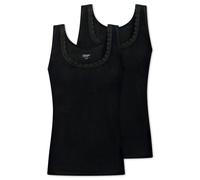 Trägertop UNCOVER BY SCHIESSER "UNCOVER Cotton Lace", Damen, Gr. L, schwarz (000, schwarz), Rip Jersey, Obermaterial: 95% Baumwolle, 5% Elasthan, hüftbedeckend, Rundhals, Tops Trägertop, mit Rundhalsa